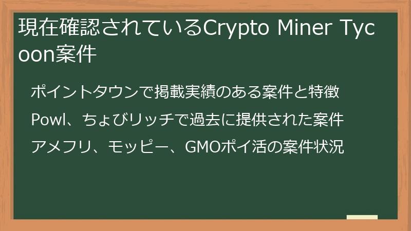 現在確認されているCrypto Miner Tycoon案件