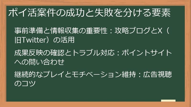 ポイ活案件の成功と失敗を分ける要素