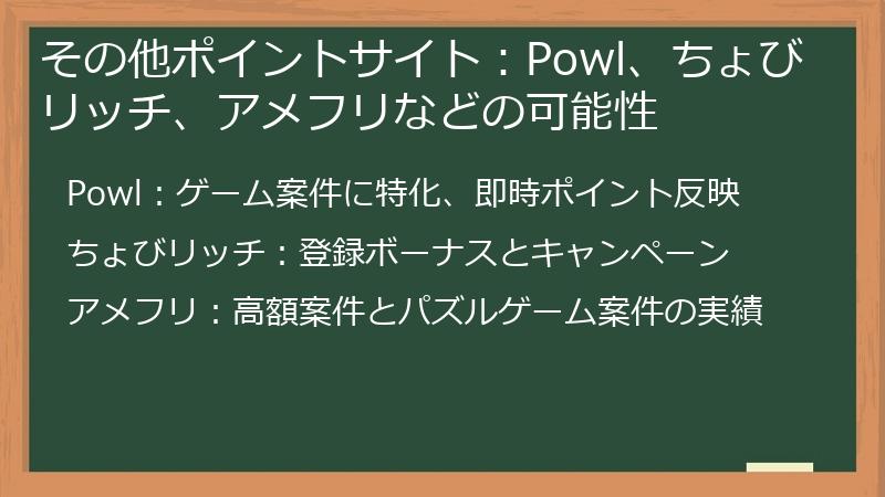 その他ポイントサイト：Powl、ちょびリッチ、アメフリなどの可能性
