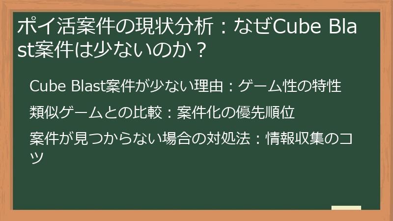 ポイ活案件の現状分析：なぜCube Blast案件は少ないのか？