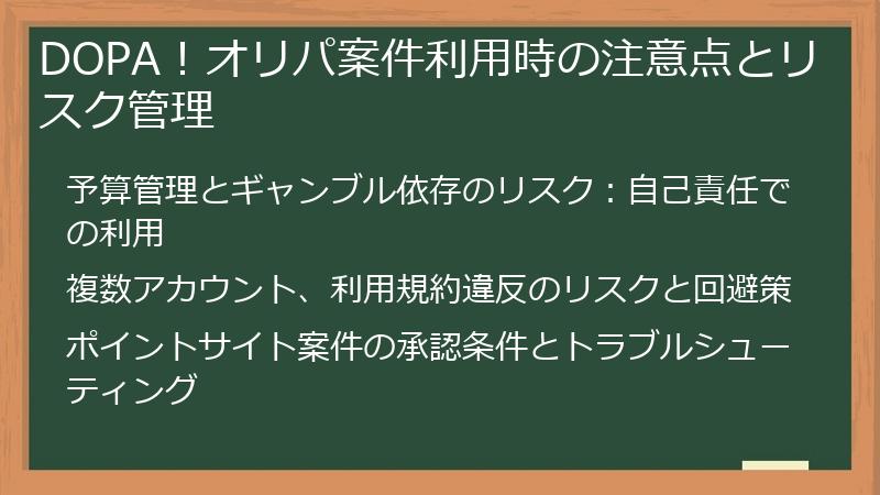 DOPA！オリパ案件利用時の注意点とリスク管理