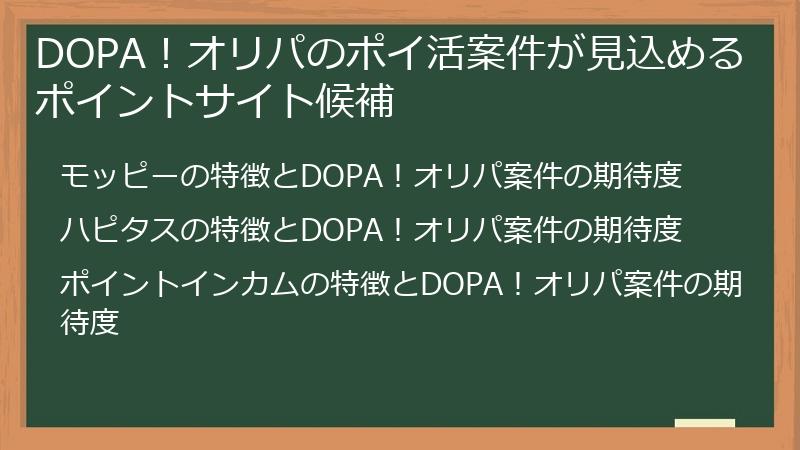 DOPA！オリパのポイ活案件が見込めるポイントサイト候補