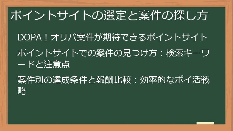 ポイントサイトの選定と案件の探し方