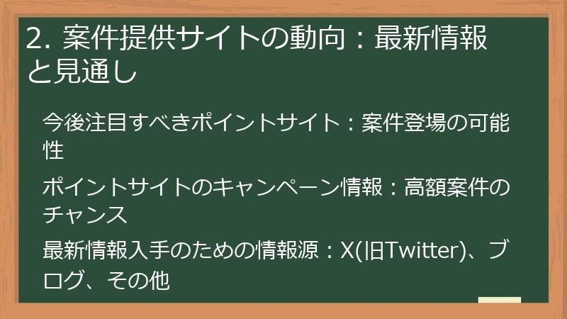 2. 案件提供サイトの動向：最新情報と見通し