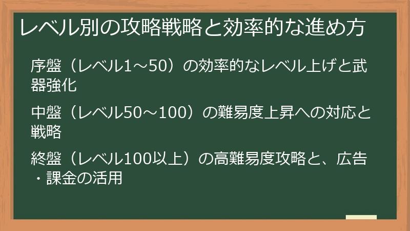 レベル別の攻略戦略と効率的な進め方