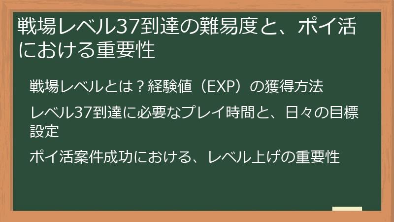 戦場レベル37到達の難易度と、ポイ活における重要性
