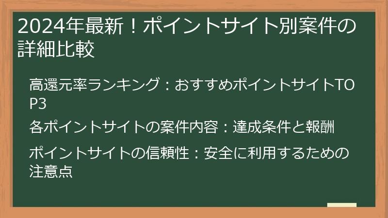 2024年最新！ポイントサイト別案件の詳細比較