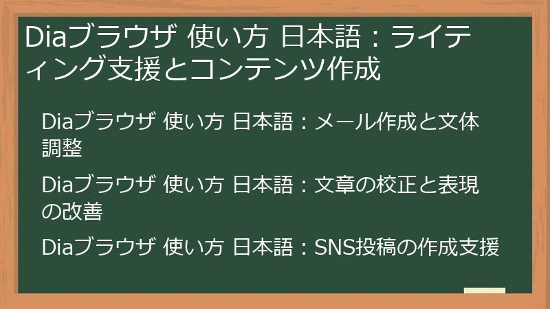 Diaブラウザ 使い方 日本語:ライティング支援とコンテンツ作成