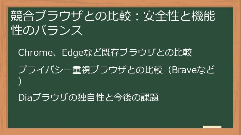 競合ブラウザとの比較：安全性と機能性のバランス
