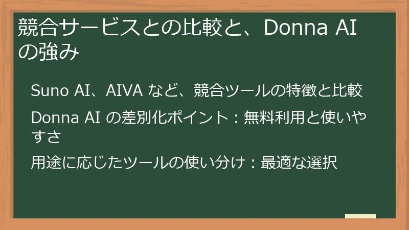 競合サービスとの比較と、Donna AI の強み