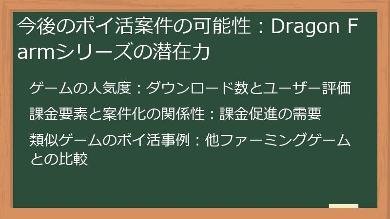 今後のポイ活案件の可能性：Dragon Farmシリーズの潜在力