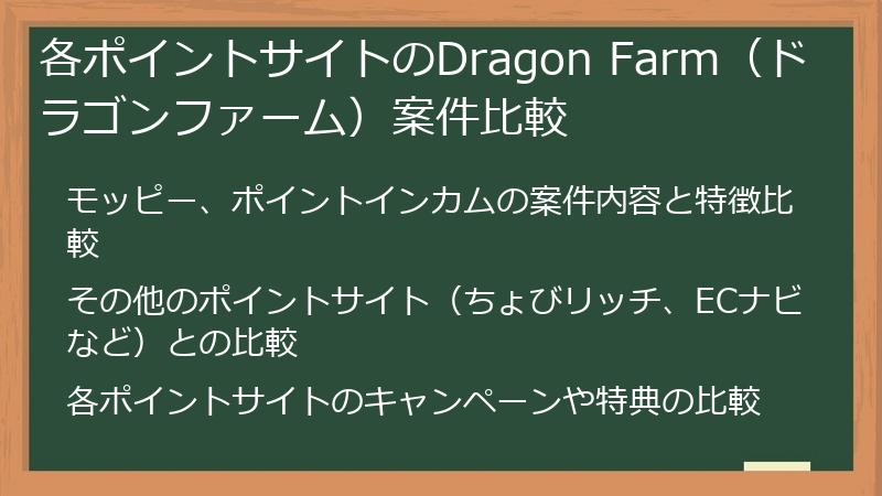 各ポイントサイトのDragon Farm（ドラゴンファーム）案件比較