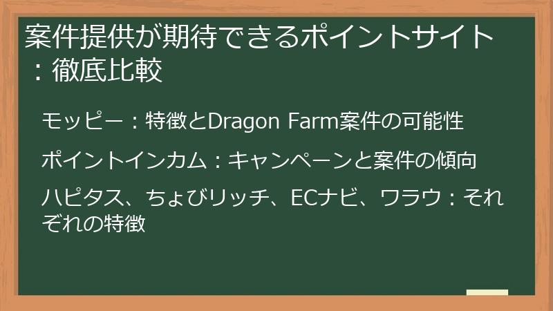 案件提供が期待できるポイントサイト：徹底比較