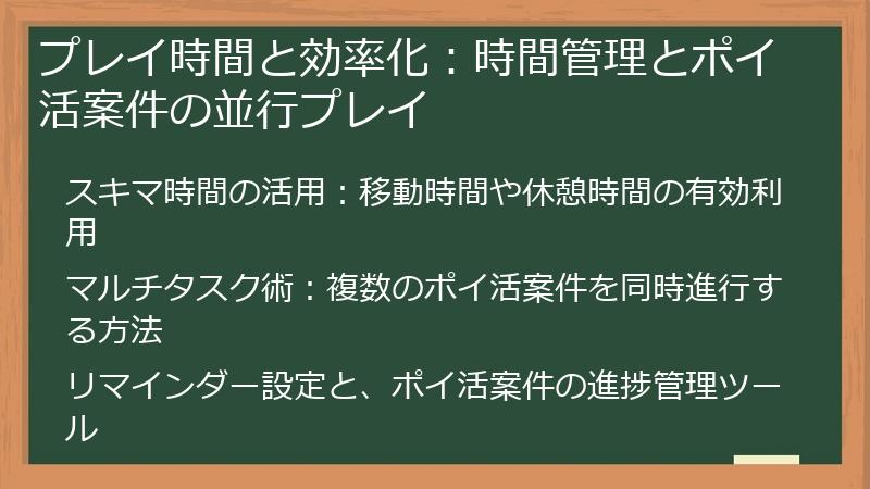 プレイ時間と効率化：時間管理とポイ活案件の並行プレイ