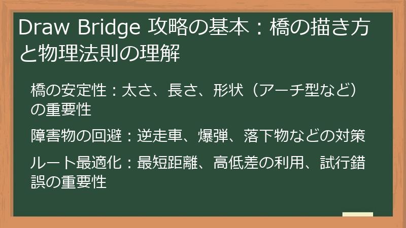Draw Bridge 攻略の基本：橋の描き方と物理法則の理解