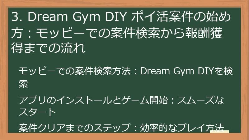 3. Dream Gym DIY ポイ活案件の始め方：モッピーでの案件検索から報酬獲得までの流れ