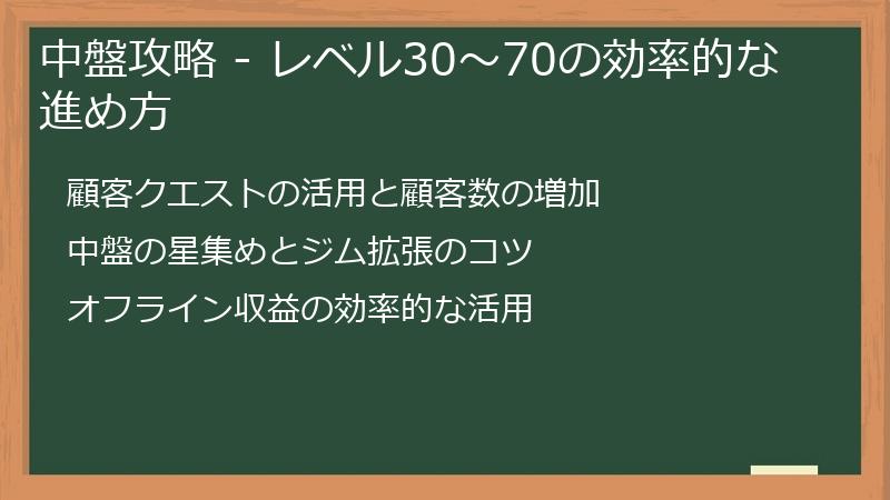 中盤攻略 - レベル30～70の効率的な進め方