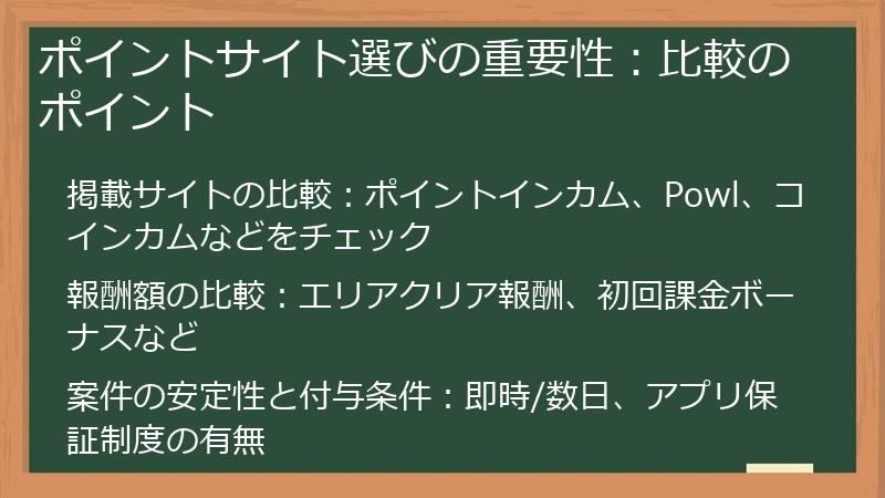 ポイントサイト選びの重要性：比較のポイント