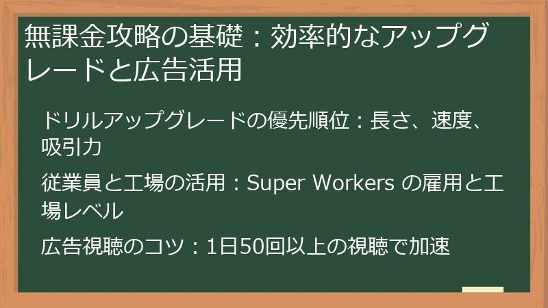 無課金攻略の基礎：効率的なアップグレードと広告活用