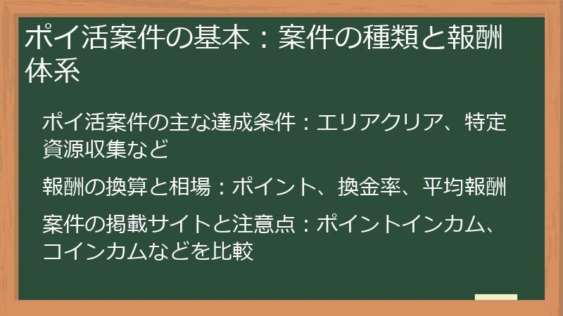 ポイ活案件の基本：案件の種類と報酬体系