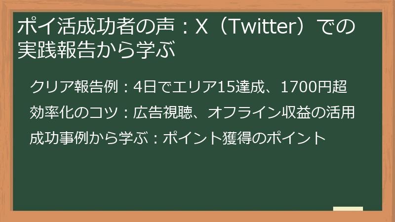 ポイ活成功者の声：X（Twitter）での実践報告から学ぶ