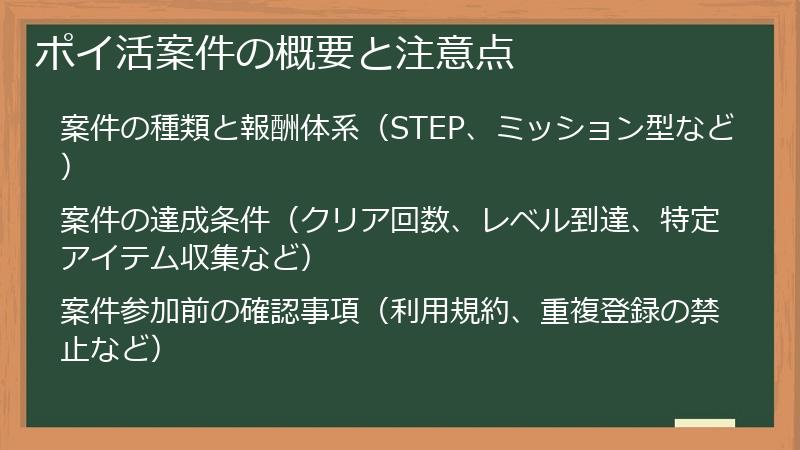 ポイ活案件の概要と注意点