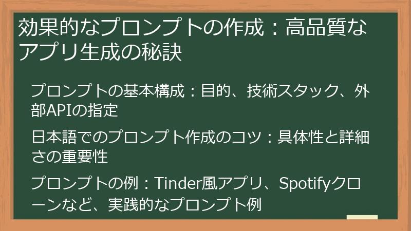 効果的なプロンプトの作成：高品質なアプリ生成の秘訣
