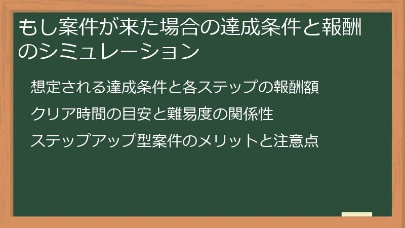 もし案件が来た場合の達成条件と報酬のシミュレーション