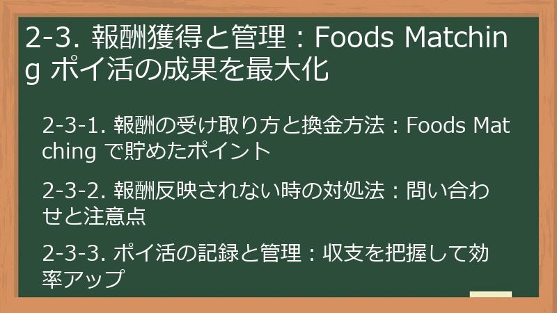 2-3. 報酬獲得と管理：Foods Matching ポイ活の成果を最大化