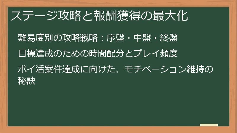ステージ攻略と報酬獲得の最大化