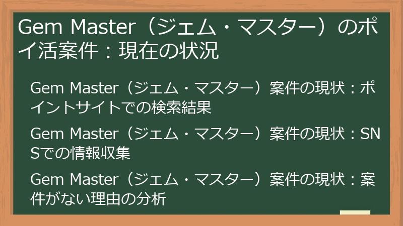 Gem Master（ジェム・マスター）のポイ活案件：現在の状況