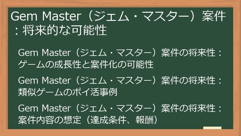 Gem Master（ジェム・マスター）案件：将来的な可能性