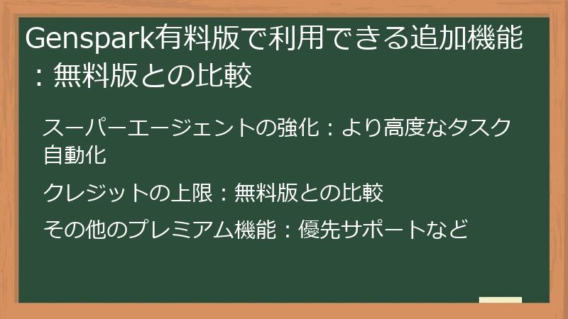 Genspark有料版で利用できる追加機能：無料版との比較