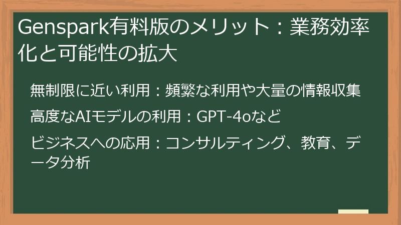Genspark有料版のメリット：業務効率化と可能性の拡大