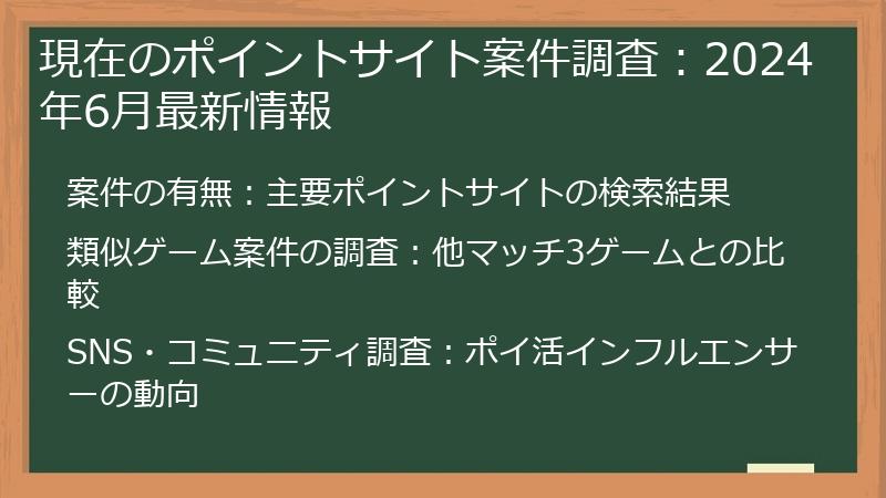 現在のポイントサイト案件調査：2024年6月最新情報