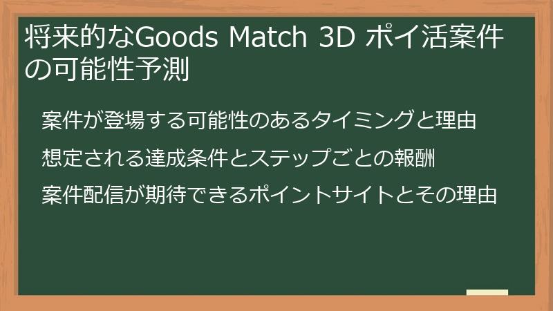 将来的なGoods Match 3D ポイ活案件の可能性予測