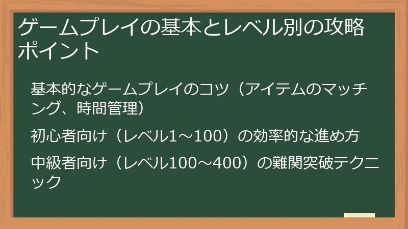 ゲームプレイの基本とレベル別の攻略ポイント
