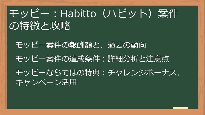 モッピー：Habitto（ハビット）案件の特徴と攻略