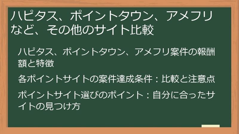 ハピタス、ポイントタウン、アメフリなど、その他のサイト比較