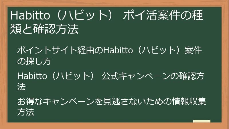 Habitto（ハビット） ポイ活案件の種類と確認方法