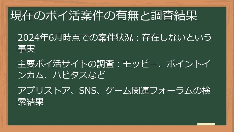 現在のポイ活案件の有無と調査結果