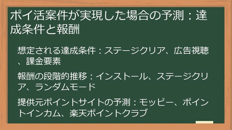 ポイ活案件が実現した場合の予測：達成条件と報酬