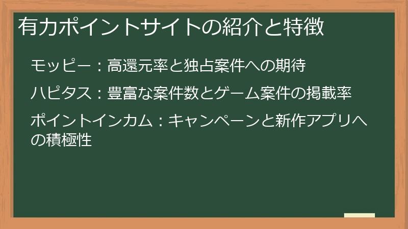 有力ポイントサイトの紹介と特徴