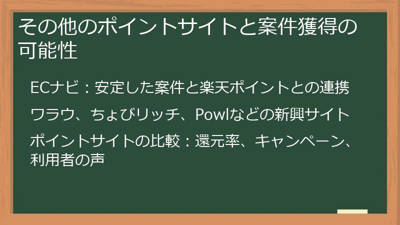 その他のポイントサイトと案件獲得の可能性