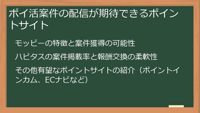 ポイ活案件の配信が期待できるポイントサイト