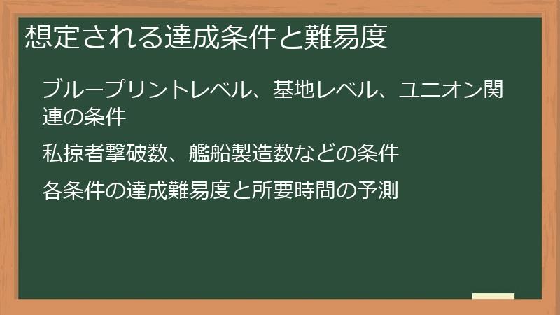 想定される達成条件と難易度