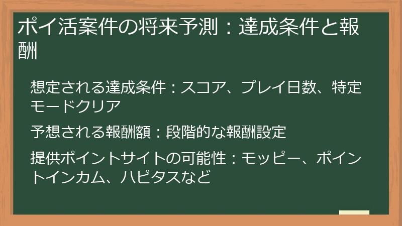 ポイ活案件の将来予測：達成条件と報酬
