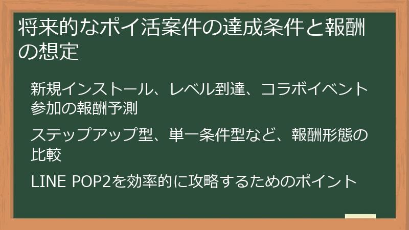 将来的なポイ活案件の達成条件と報酬の想定