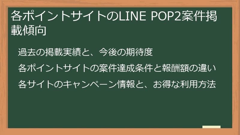各ポイントサイトのLINE POP2案件掲載傾向