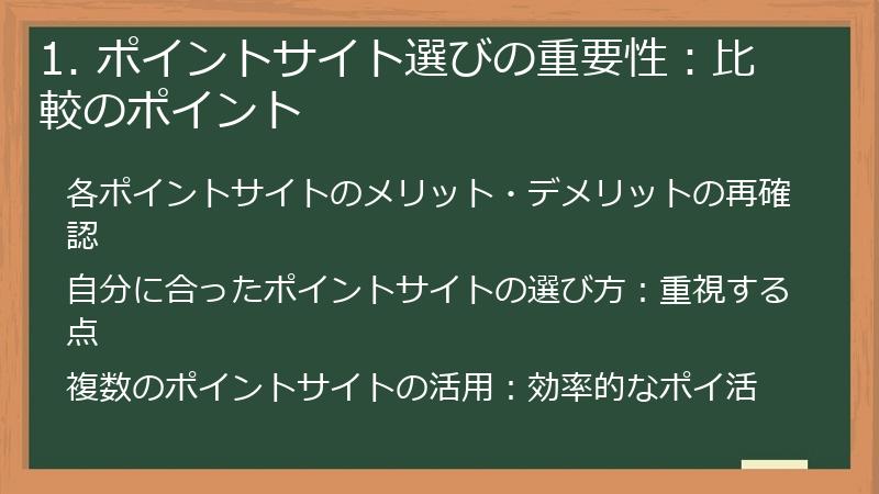 1. ポイントサイト選びの重要性：比較のポイント
